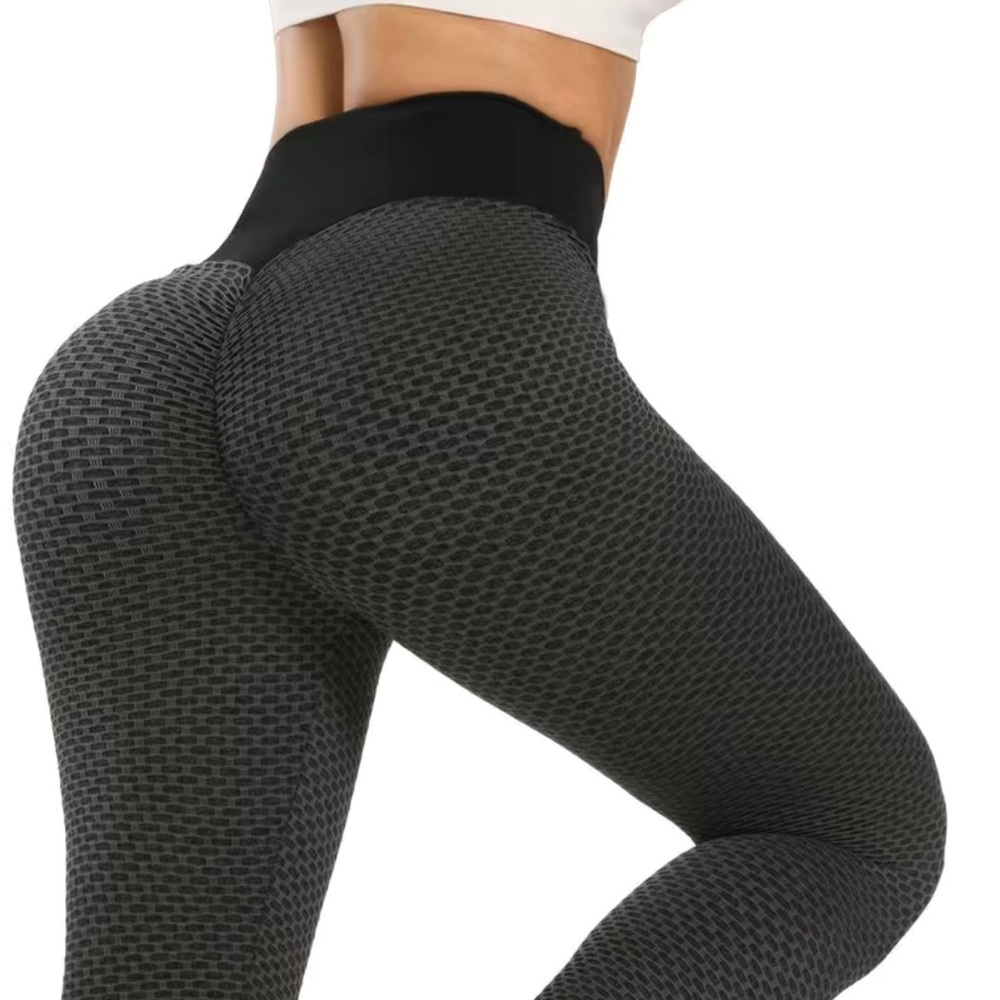 Women's High Waisted Seersucker Fabric Butt Lifting Yoga Leggings